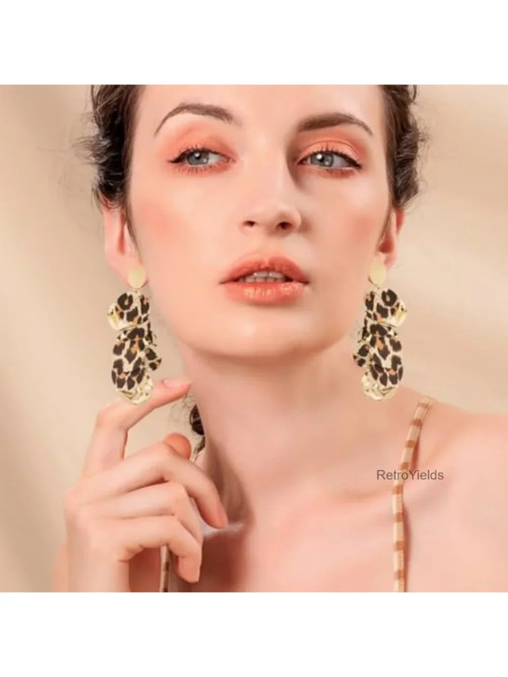 Handmade Bohemian Leopard Acrylic Dangle Drop Earrings Statement Vintage Long
